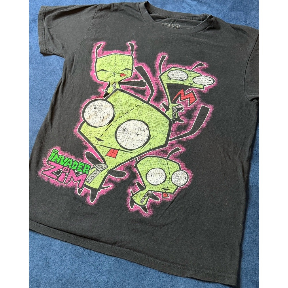 Nickelodeon Invader Zim Gir Graphic T-Shirt Black Y2K Mens Size M Faded